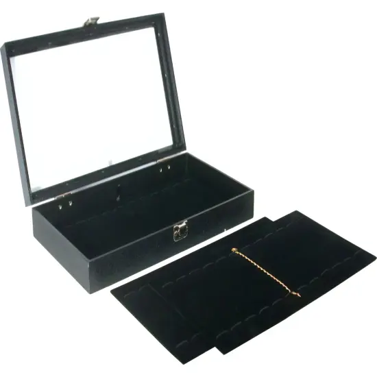 36 Slot Bracelet Watch Display Tray & Glass Lid Case {1}
