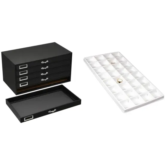 Black FindingKing 5-Drawer Jewelry Case w/ 5 White 32-Slot (4x8) Plastic Trays {1}