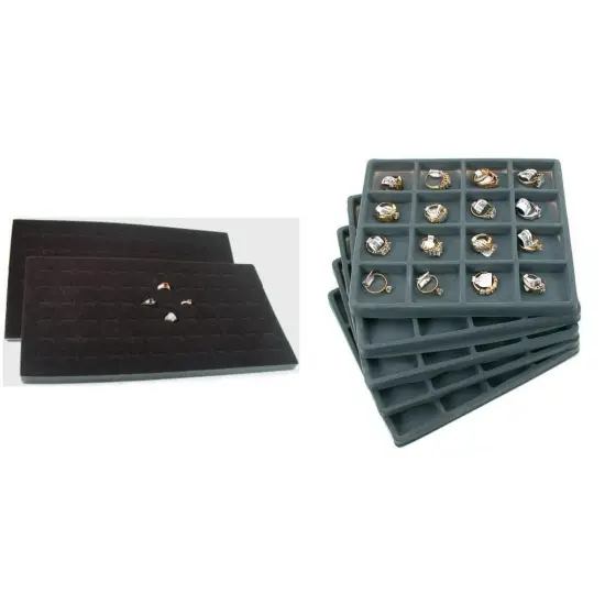 Black Foam 72 Slot Ring Jewelry tray Insert & 16 Slot Jewelry Display Kit 7 Pcs {1}