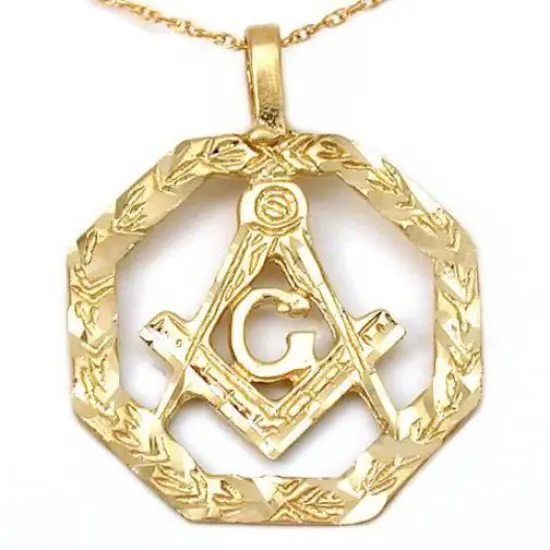 14K Gold Freemason Charm & 18" Chain {5}
