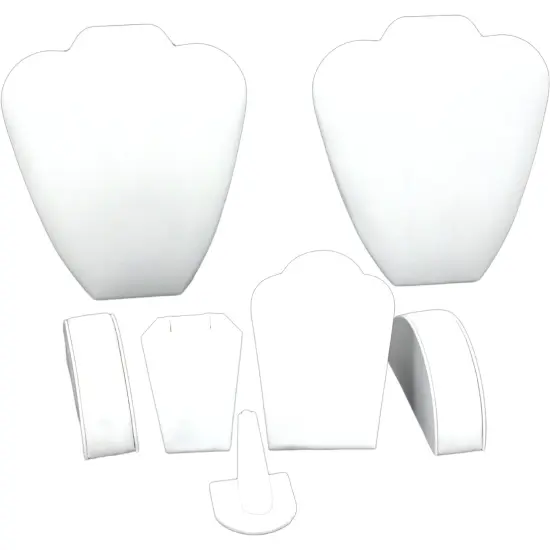 White Leatherette Jewelry Display 6 Pc Set New Bonus {1}