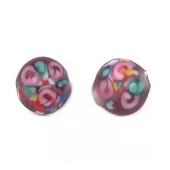2 Lampwork Glass Beads Purple Round Flower Parts 6mm {1}