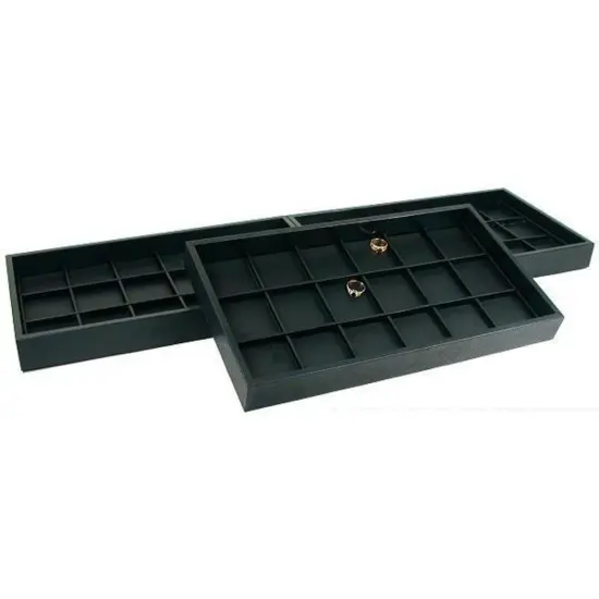 18 Slot Jewelry Coin Black Leather Display Travel Tray {1}