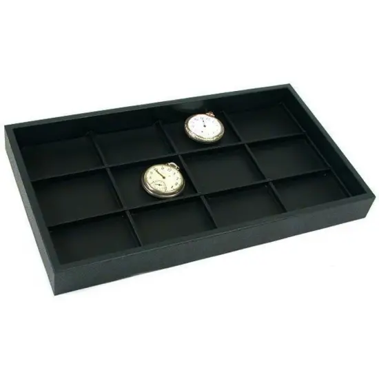 12 Pocket Watch Jewelry Black Leather Display Tray Case {1}