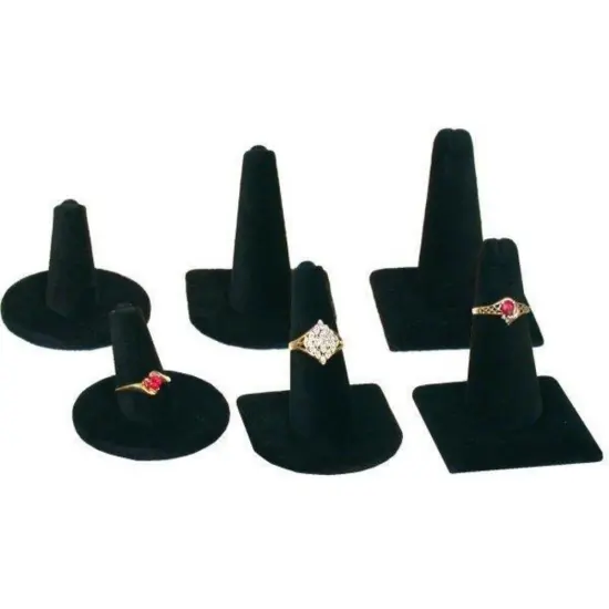 6 Black Velvet Ring Finger Display Jewelry Window Case {1}