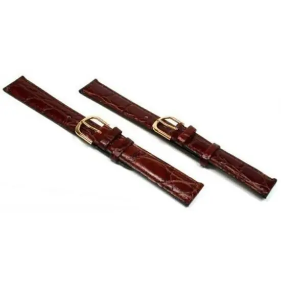 2 Watch Bands Leather Croco Grain Padded Brown 18mm {1}