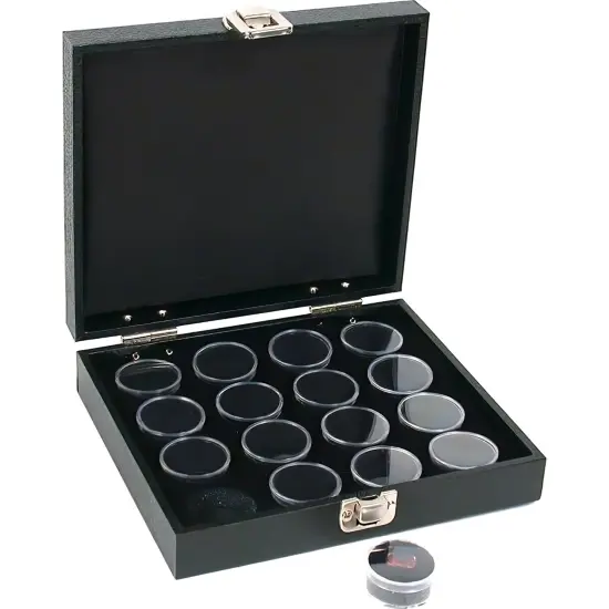 16 Gem Jars Black Tray Display Gemstone Travel Case {1}