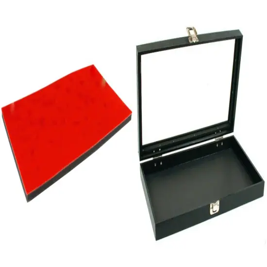 Black Glass Top Jewelry Case w/ 1 Red 72-slot Foam Pad (Single metal latch) {1}