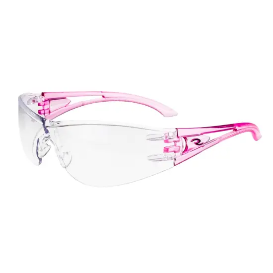 Optima Safety Glass Pink Temples Clear Lens Sold Per PAIR {1}