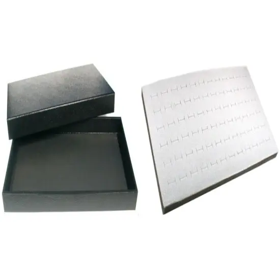 Black Jewelry Display Case (Removable Magnetic Lid) w/ Gray Foam 72-slot Display {1}