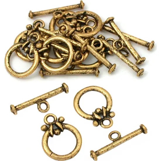 Round Toggle Clasp Antique Gold Plated 18mm Approx 10 {1}