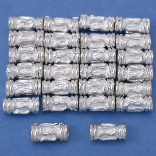 15g Bali Lariat Tube Beads Silver Plated 9mm Approx 24 {1}