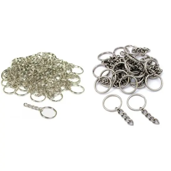 Nickel Plated Key Chain Rings w/ Chain Jewelry Findings Connectors Kit 100 Pcs {1}