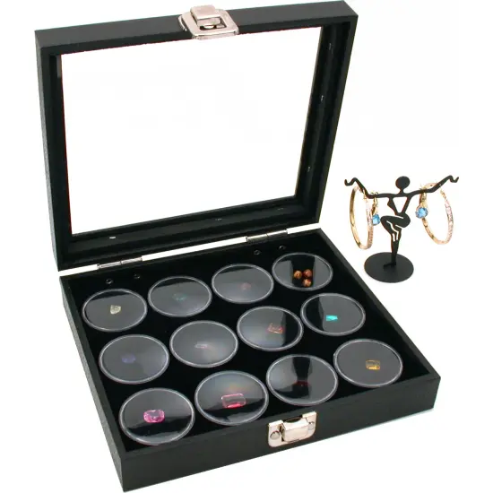 Glass Top Jewelry Display Case 12 Gem Jar Insert Bonus {1}