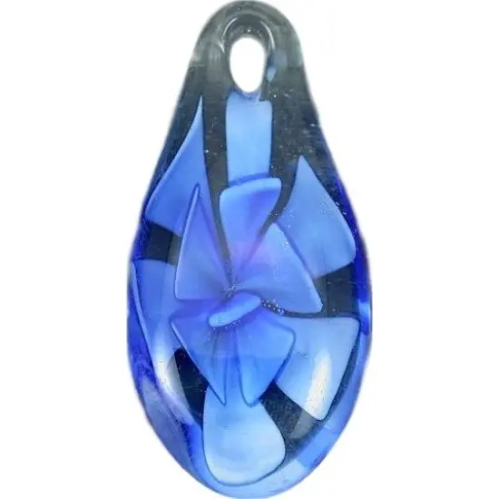 6 Blue Lampwork Glass Pendant Bead Teardrop Flower {2}