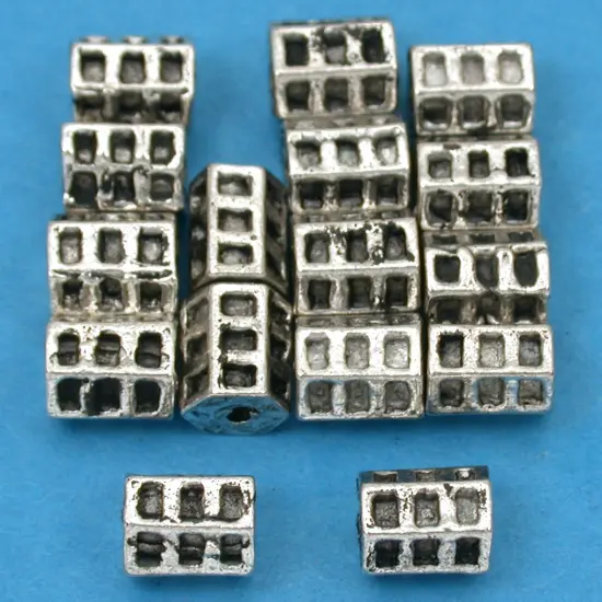Hexagon Tube Beads Antique Silver Plated 7mm Approx 16 {1}