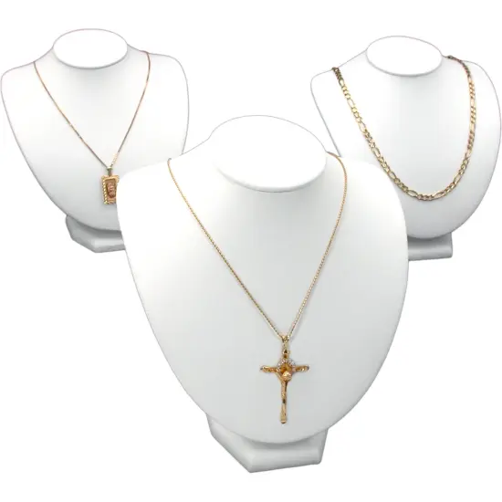 3Pc White Leather Jewelry Necklace Display Bust 8" New {1}