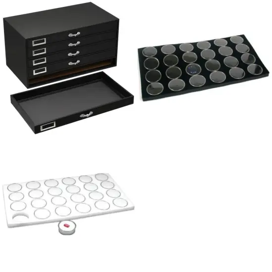 Black FindingKing 5-Drawer Jewelry Storage Case w/ Black & White Gem Jar Inserts {1}