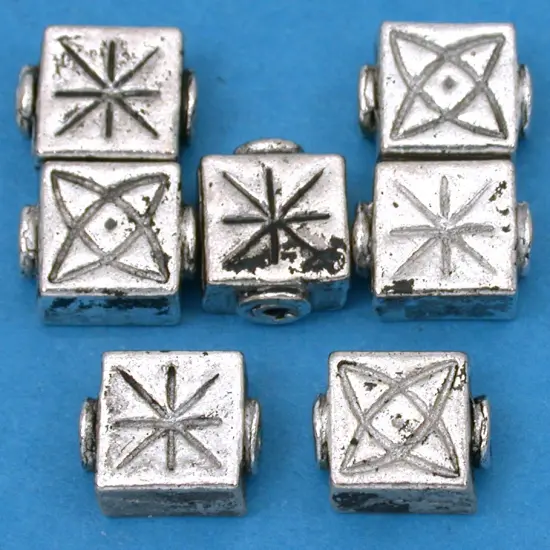 15g Fluted Square Bead Antq Silver Plated 10mm Approx 7 {1}