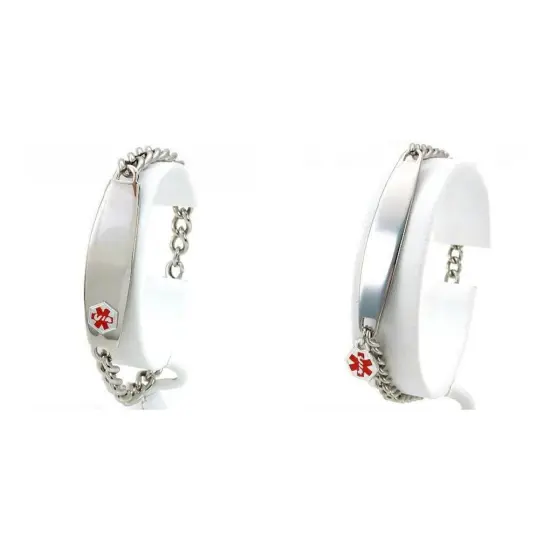 8" & 7" Stainless Steel Medical ID Information Bracelets Kit 2 Pcs {1}