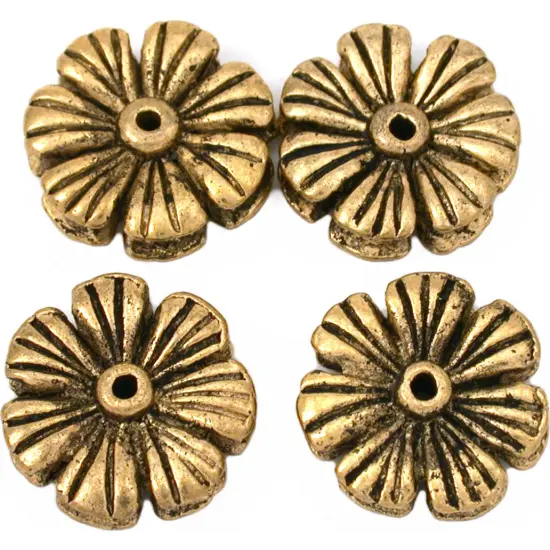 Flower Disc Beads Antique Gold Plated 16mm Approx 4 {1}