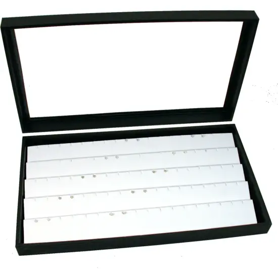 Jewelry Box Display Case Holds 45 Pairs of Earrings White New {1}