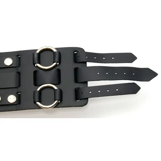 Wide Black Leather Watch Cuff Band {4}