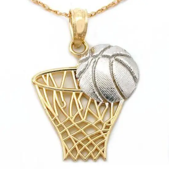 14K TT Gold Basketball Hoop Charm 18" Chain Jewelry {4}