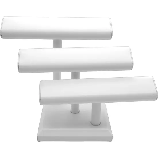 Triple T Bar Bracelet Display Stand White Leather Oval {2}