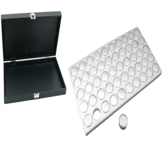 Black Jewelry Display Case (Single metal clasp) w/ White Foam 50 Gem Jar Insert {1}