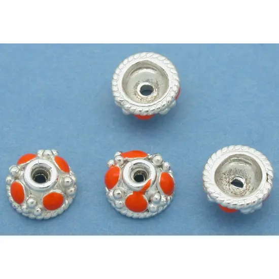Bead Caps Sterling Silver Orange Enamel 4mm 4Pcs Approx. {1}