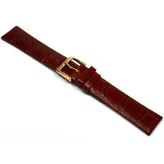 Watch Band Alligator Leather Brown Gold Buckle 18mm {1}