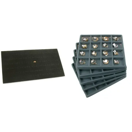 Black Ring Foam Pad & Gray 16 Slot Jewelry Display Tray Inserts Kit 6 Pcs {1}