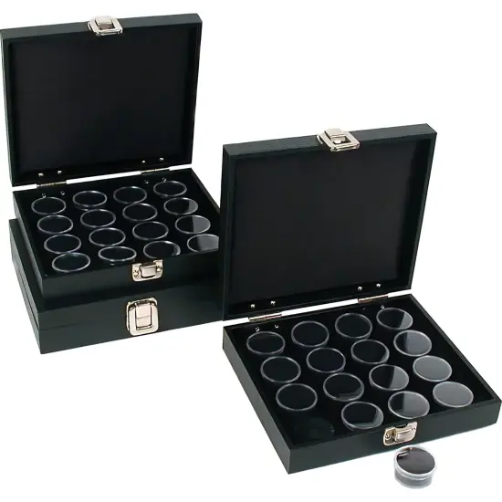 48 Gem Jars Black Tray Display Gemstone Travel Case {1}