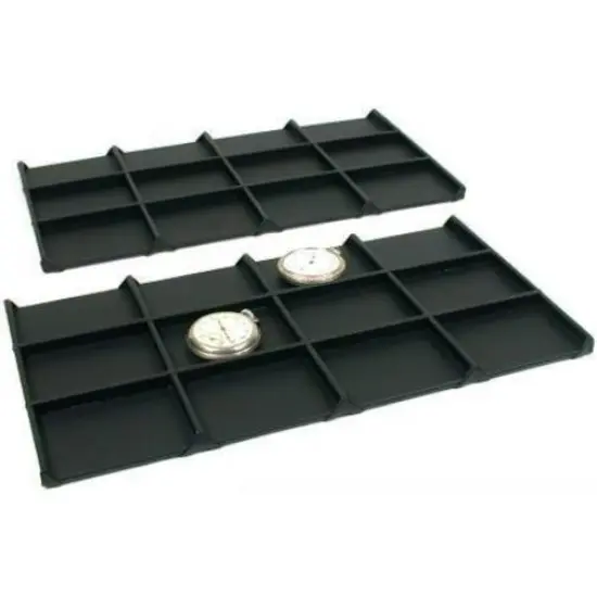 24 Slot Pocket Watch Jewelry Tray Display Black Leather {1}