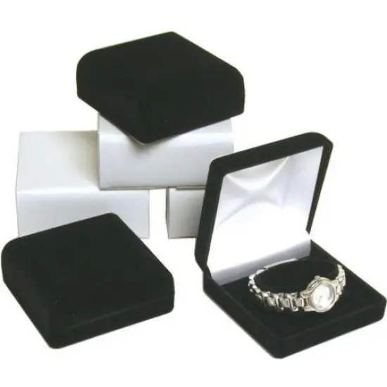 6 Black Flocked Watch & Bracelet Jewelry Gift Boxes {1}