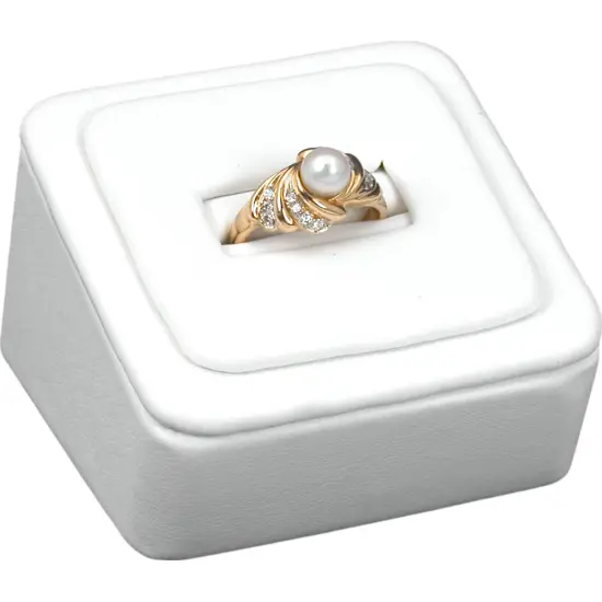 White Leather Slot Ring Display Stand Jewelry Showcase {1}