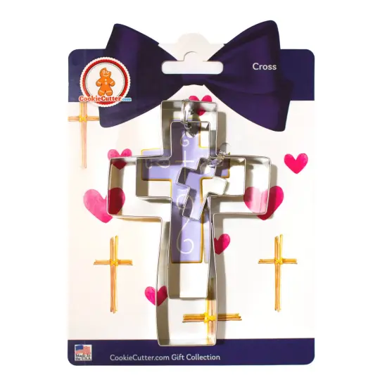 CookieCutter.com Religious Cross Cookie Cutter Set 3 Piece, Hang Tag Cookie Recipe Card, Large, Medium, Small, Tin Plate Steel, USA {1}