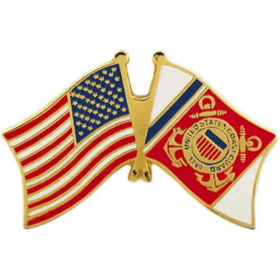 American & U.S. Coast Guard Flags Pin 1 1/4" {1}