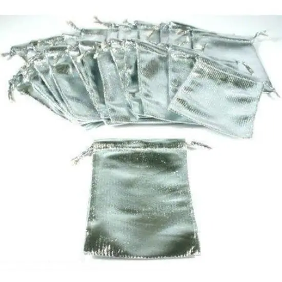 24 Pouches Silver Gift Bags Drawstring Jewelry Favor 4" {1}