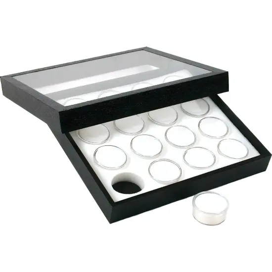 16 Gem Jars White Display Tray Travel Case Acrylic Lid {1}