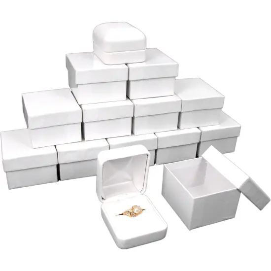 12 White Leather Ring Gift Boxes Jewelry Case Display {1}