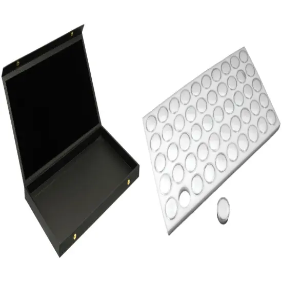 Black Faux Leather Jewelry Case(Snap close lid) w/ White Foam 50 Gem Jar Insert {1}