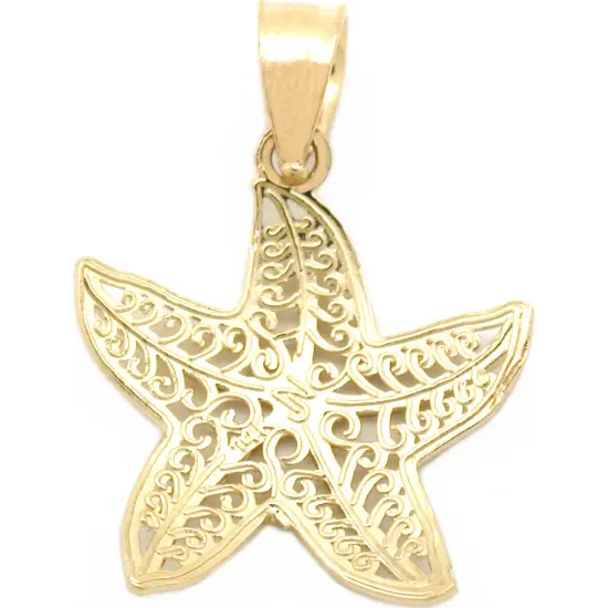 14K Gold Diamond Cut Starfish Charm with 18" Gold Cable Chain &Gift box {3}