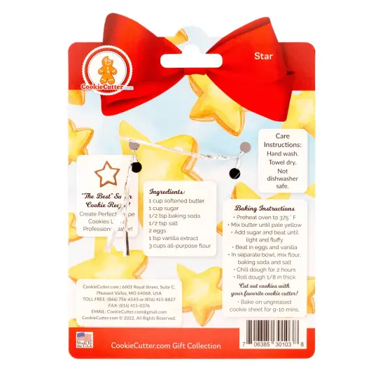 CookieCutter.com Star Cookie Cutter Set 3 Piece, Hang Tag Cookie Recipe Card, Large, Medium, Small, Tin Plate Steel, USA {2}