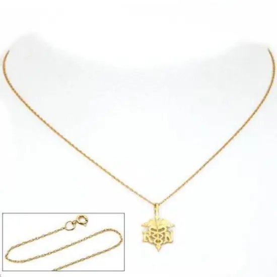 14K Gold RN Caduceus Charm & 18" Chain {2}