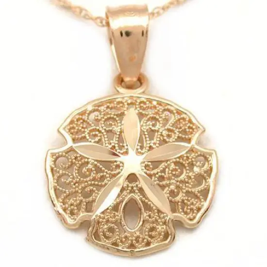 14K Gold Sand Dollar Ocean Charm 18" Chain Jewelry {1}
