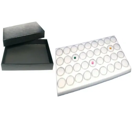 Black Jewelry Case (Removable Magnetic Lid) w/ White Foam 36 Gem Jar Insert {1}