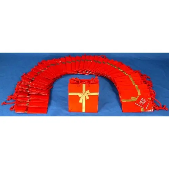 40 Red Tote Bags Gold Bow Shopping Gift Display 4" {1}