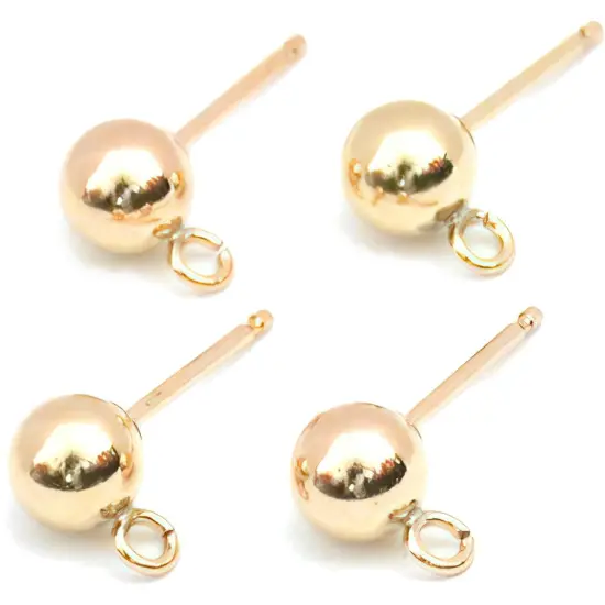 4 Earrings Posts Ball Stud Parts Gold Filled Ring Loop {1}